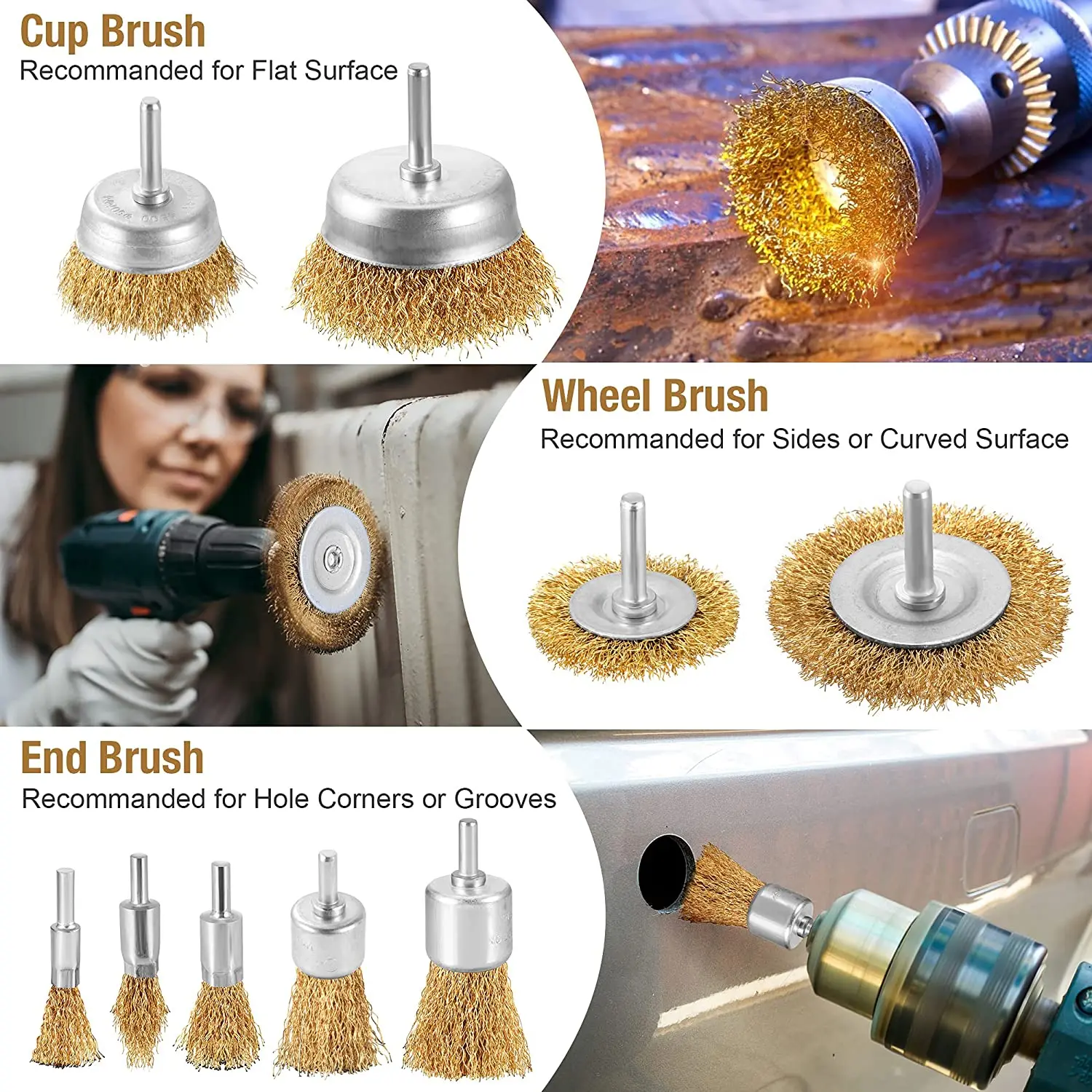 0.3mm Wire Brush Wheel Cup Brush Set 9 Pack Coarse Crimped 1/4 Inch Shank Wire Wheel for Drill Attachment