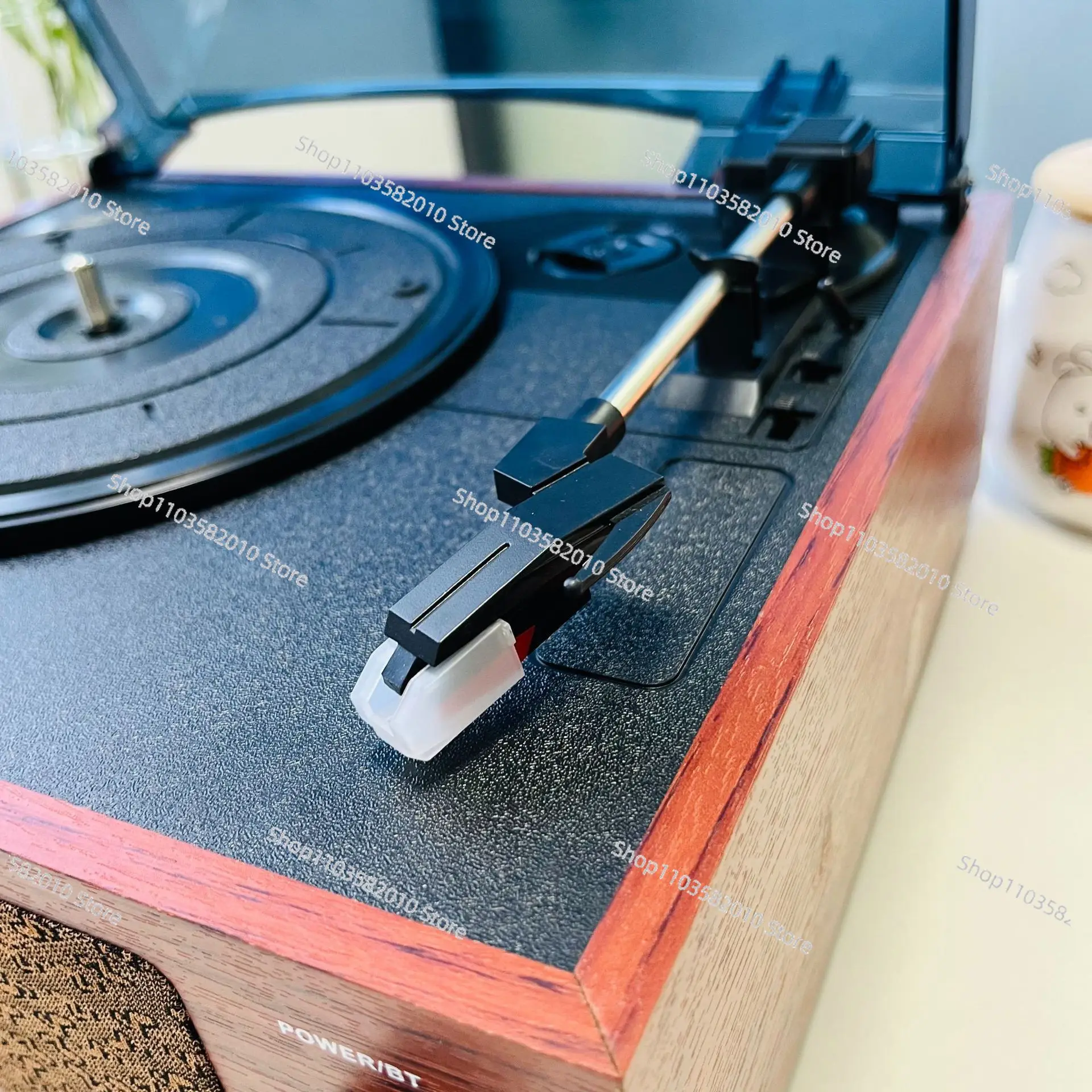 Record player stereo living room fashionable retro wooden phonograph with cover dustproof bluetooth speaker gift
