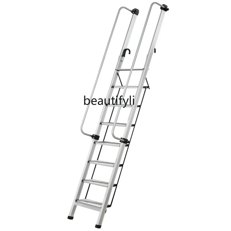 Household Straight Ladder Aluminum Alloy Climbing Armrest Stairs of Attic 3 M Folding Large Pedal Ladder 5 M