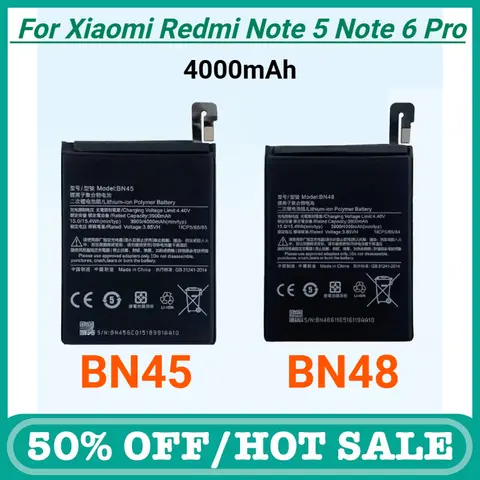 4000mAh Phone Battery BN45 BN48 for Xiaomi Redmi Note 5 Note 6 Pro High Quality Replacement Batteries