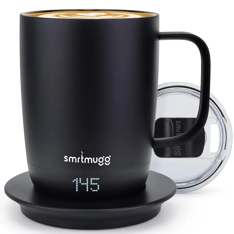 

14 oz. SelfHeating Coffee Mug 4Hour Battery Life, Adjustable Temperature Control, LCD Display, OneTouch Adjustment, Magnetic Sli