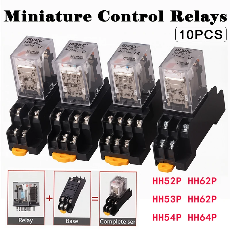 10 PCS Micro Mini Electromagnetic Switch AC 220V DC 24V HH52P HH62P 63P 64PCoil DPDT Intermediate Relay Miniature Control Relays