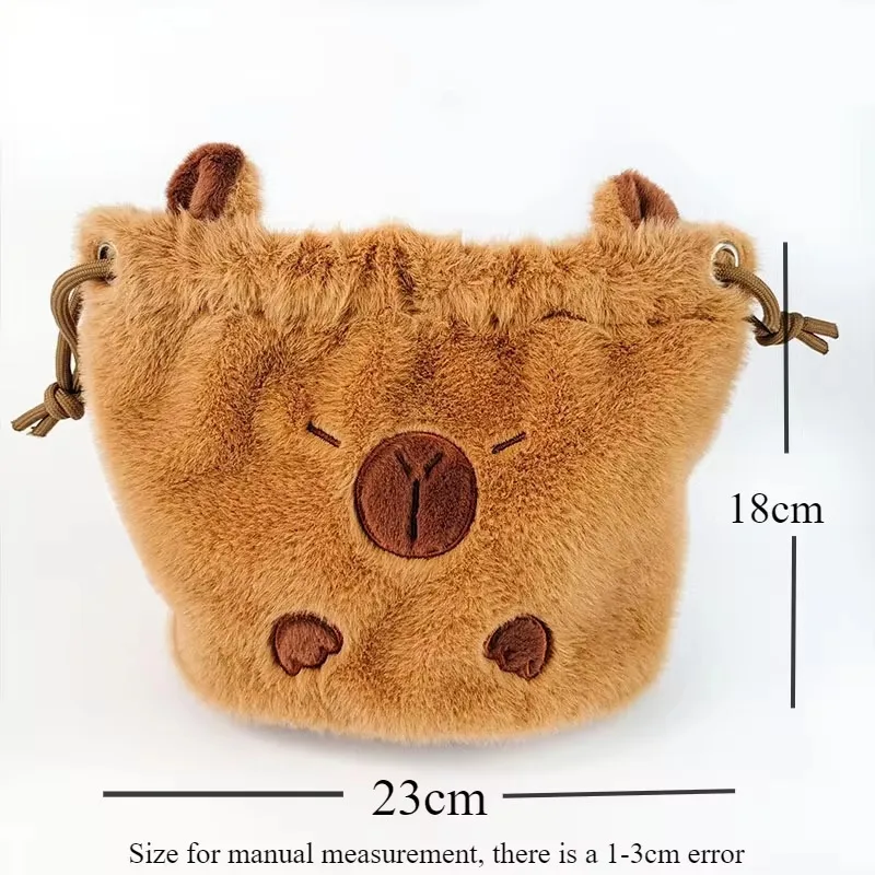 Cute Plush Capybara Drawstring Bag Suitable for Back To School Storage Bag Travel Cosmetics Camera Upright Storage Bag Handbag