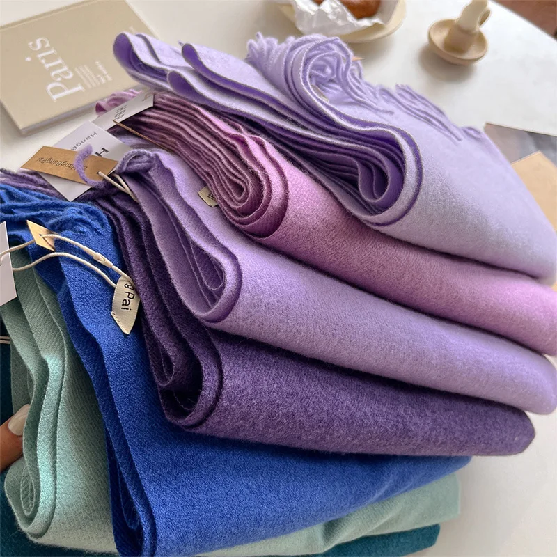 New Winer Warm Cashmere Scarf for Women Fashion Solid Thick Blanket Pashmina Shawl Wrap Female Bufanda Echarpe Foulard 2024