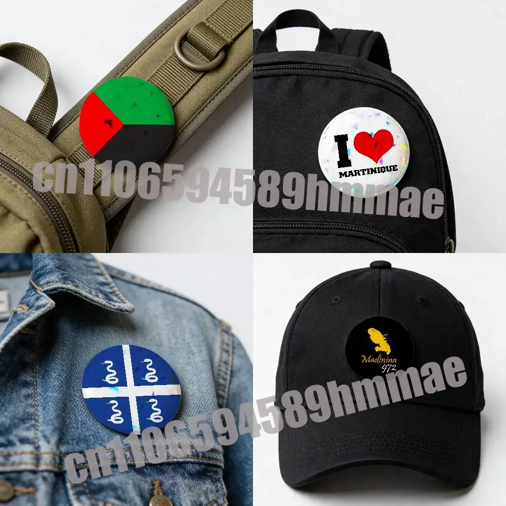 For French MTQ Martinique France Map Flag Emblem Round Pins Insignia Badge Cover Brooch Button Hats