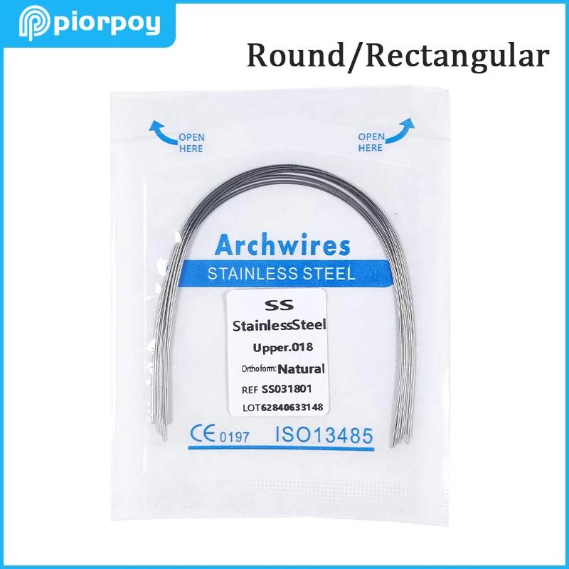 PIORPO 10 pièces fil orthodontique en acier inoxydable arc dentaire forme naturelle ronde rectangulaire matériel de traitement de dentisterie