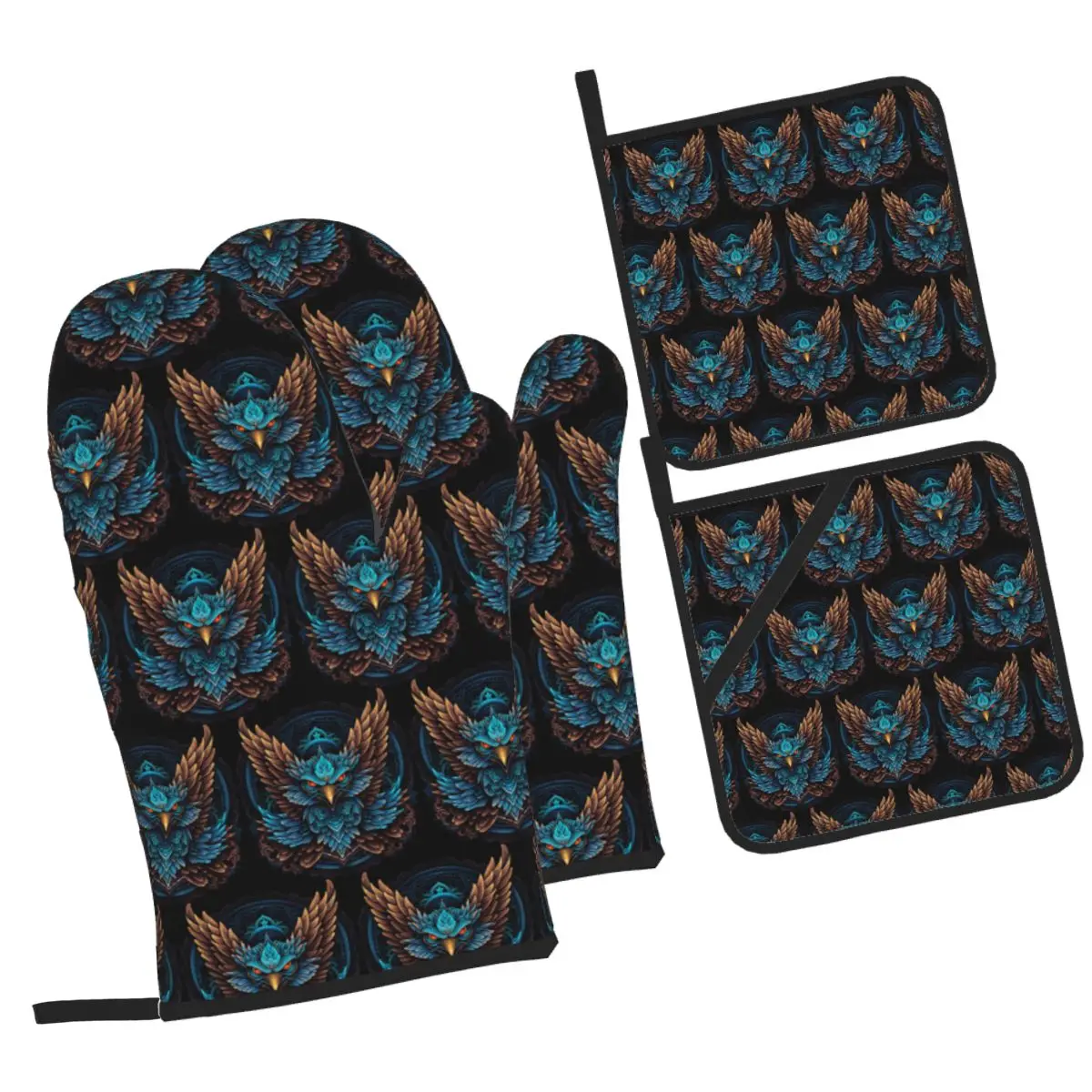 Fierce Eagle Oven Mitts and Pot Holder Sets of 4 for Baking Kitchen Cooking Grilling Resistant Non-Slip Gloves
