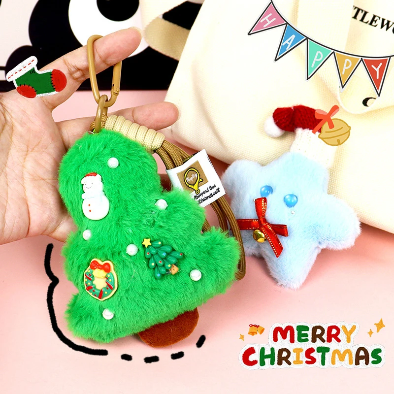 Kawaii Christmas Tree Star Plush จี้ตุ๊กตาพวงกุญแจตุ๊กตากระเป๋า Charms กระเป๋าเป้สะพายหลังแขวนตกแต่งสําหรับ Xmas ของขวัญ