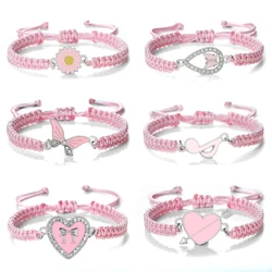 20Styles Women Simple Adjustable Pink Rope Bracelet Charms Sweet Animal Pendant Braided Bracelets Girls New Fashion Jewelry Gift