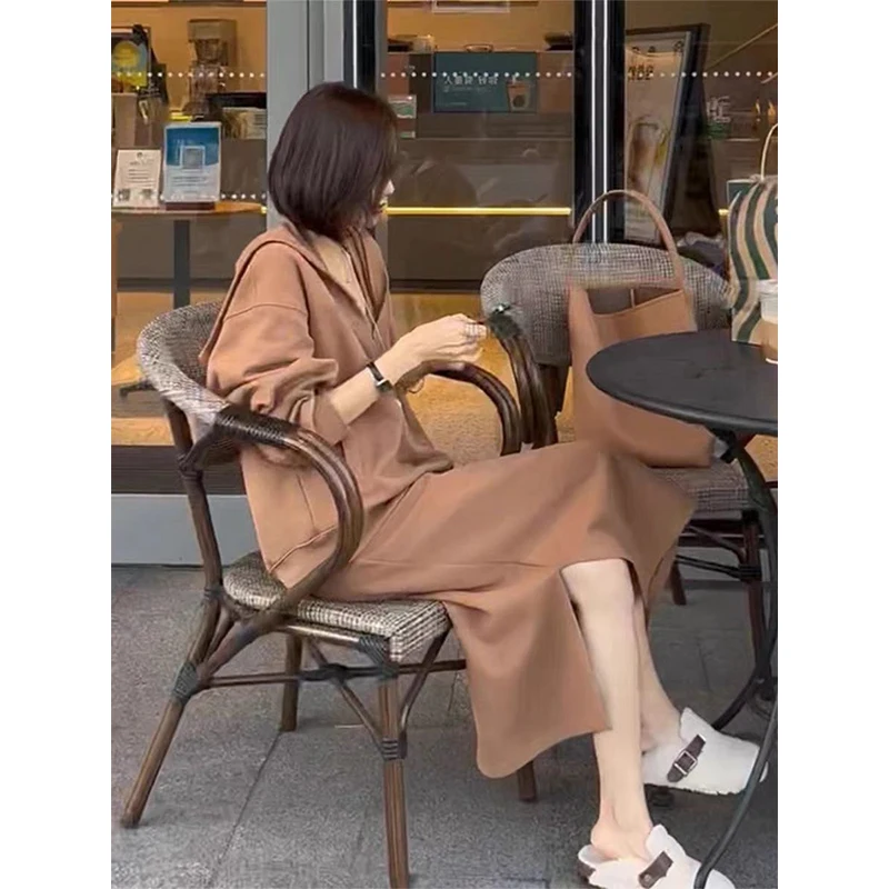 

plus Size Hoodie And Skirt Set High Waist Cover Hip Women's Faion Casual Wear Autumn Season Korean Sle Loose Fit