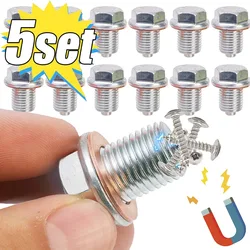 1-5pcs Magnetic Car Oil Drain Screw Gasket M14*1.5 Aluminum/ Copper Oil Drain Plug Sump Drain Nut Bolt with Copper Gasket Washer
