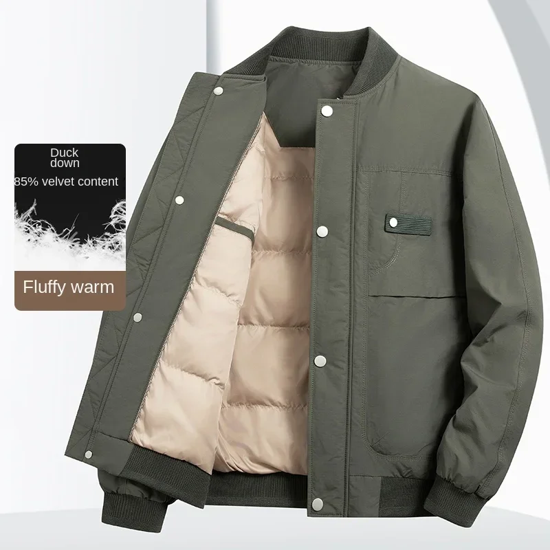 

Winter White Duck Down Men's Baseball Collar Short Down Jacket Stand Collar Casual Light Workwear Men's Jacket