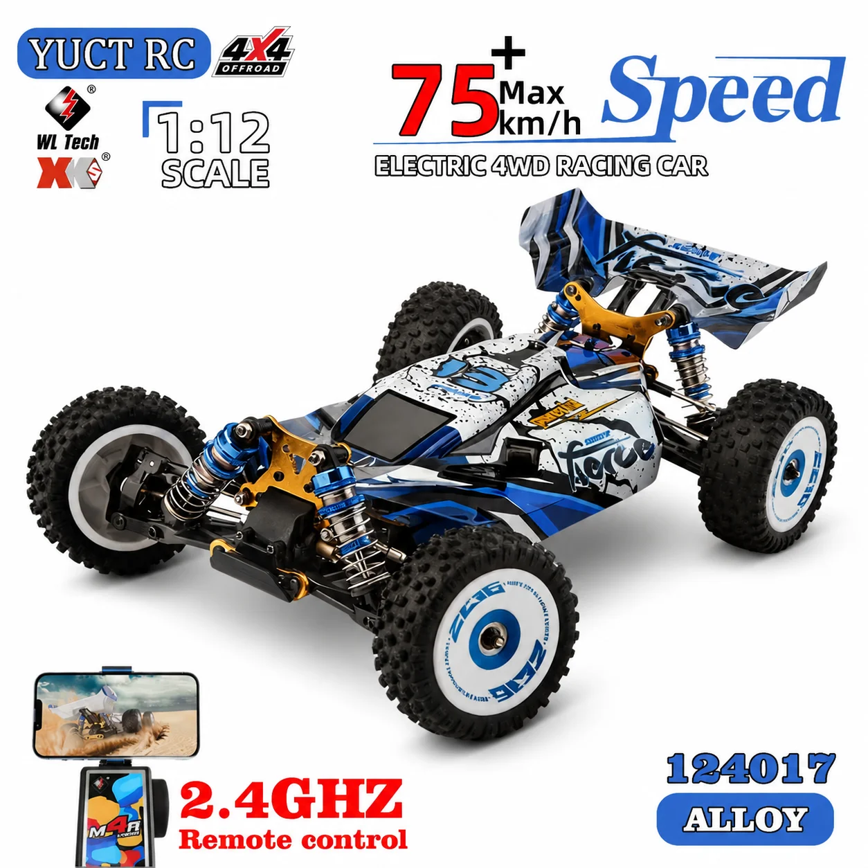 WLtoys 124017 1/12 RC Car 124007 4WD 75KM/H Brushless Vehicle V8 1:12 2.4G Remote Control 4WD Electric High-Speed Racing RC Toys