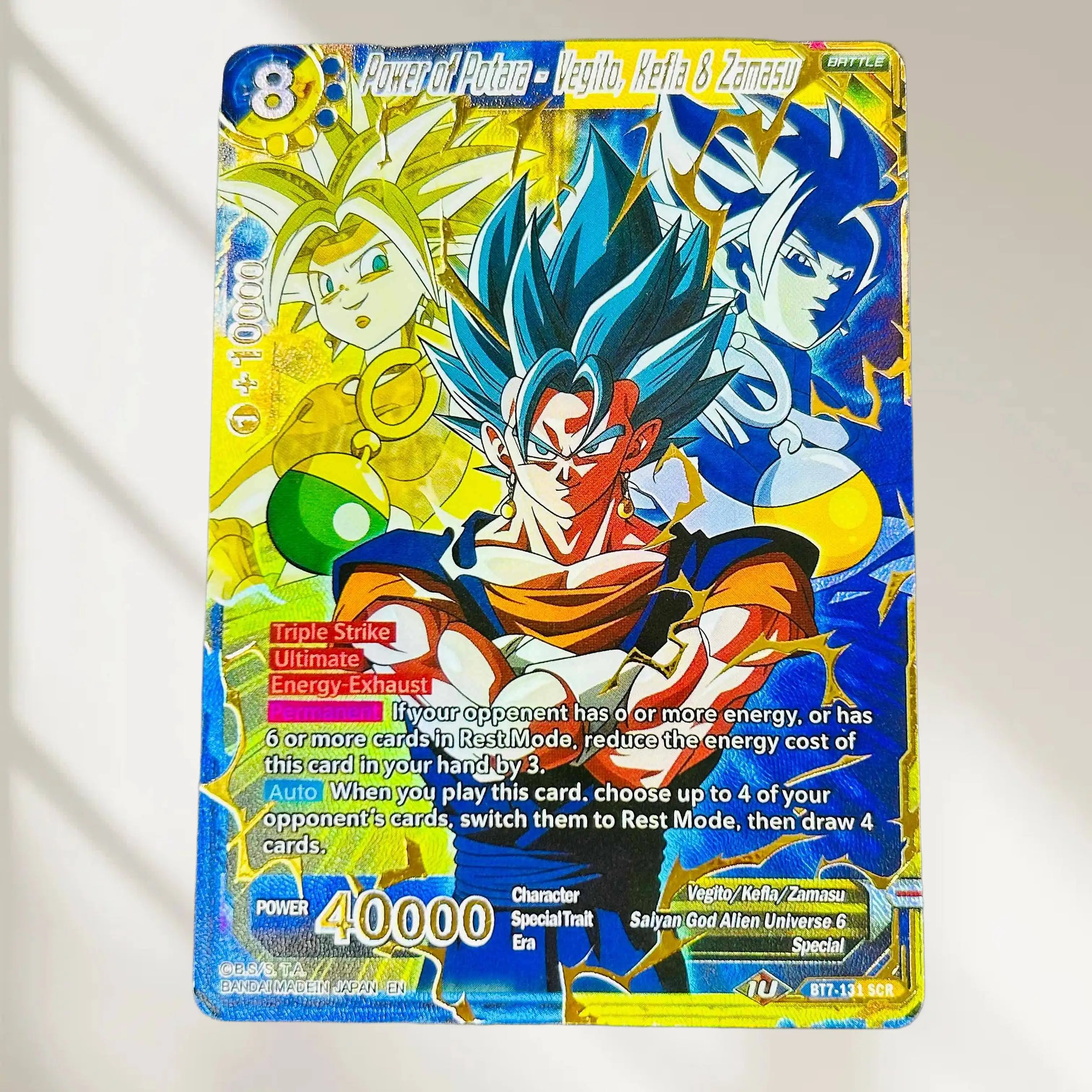 Cartão Colecionável Clássico de Anime TCG DIY Dragon Ball Power of Potara Vegito Kefla & Zamasu BT7-131 SCR EN com Textura de Folha de Ouro e Efeito Flash