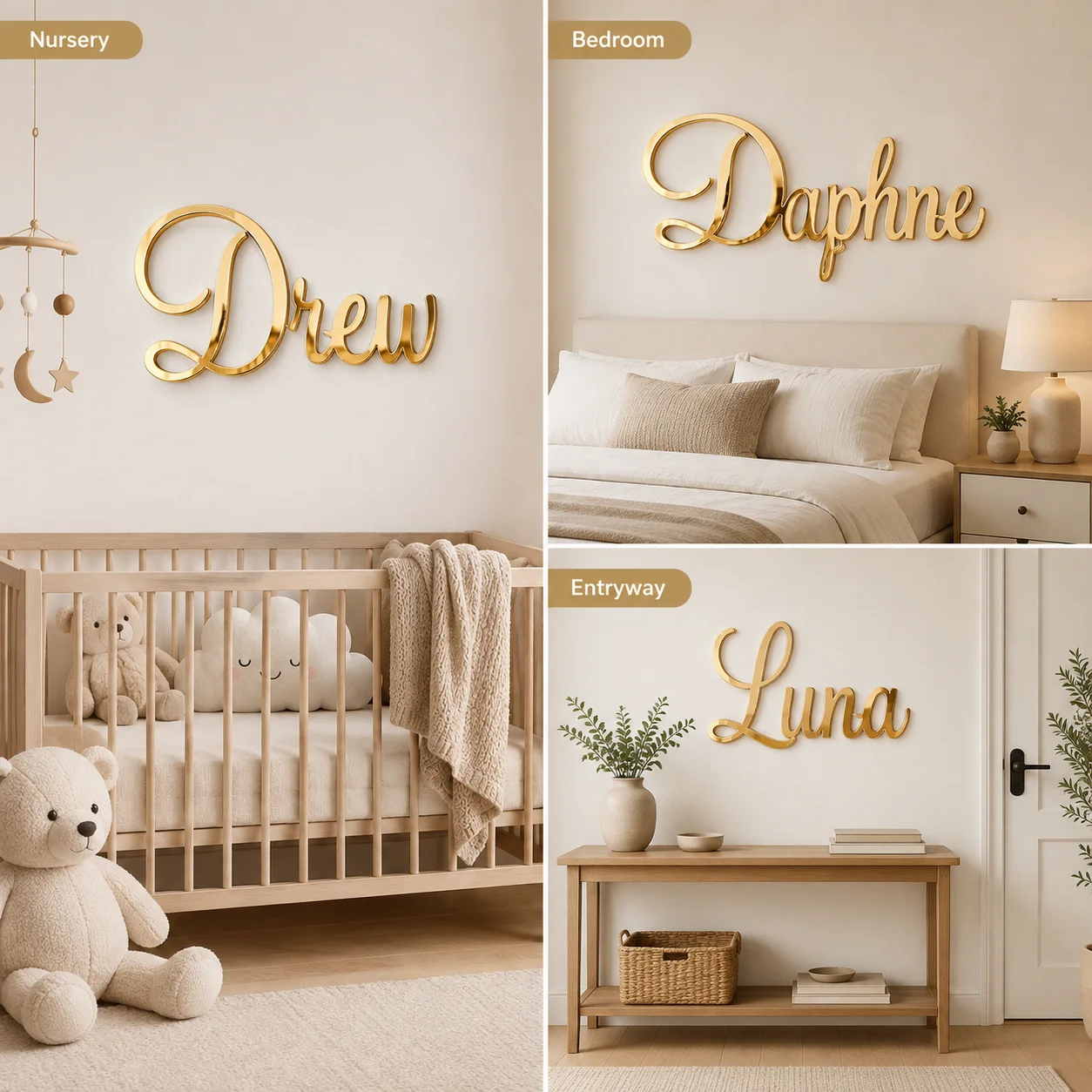Customizable 5mm Thick Wooden Acrylic Name Sign for Nursery Baby Crib Personalized Welcome Wedding Birthday Party Decoration