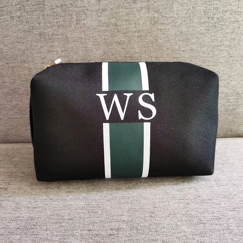 Cotton Linen Vertical Stripes Can Be Customized Letter Makeup Pouch  Portable Storage Cosmetic Bag & Case Women Travel