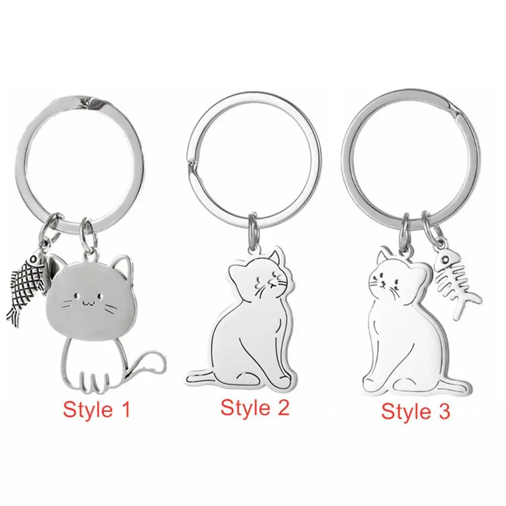 Stainless Steel Keychain Animal Pendant Key Holder Couple Lovers Cat Fish Car Key Ring Gift