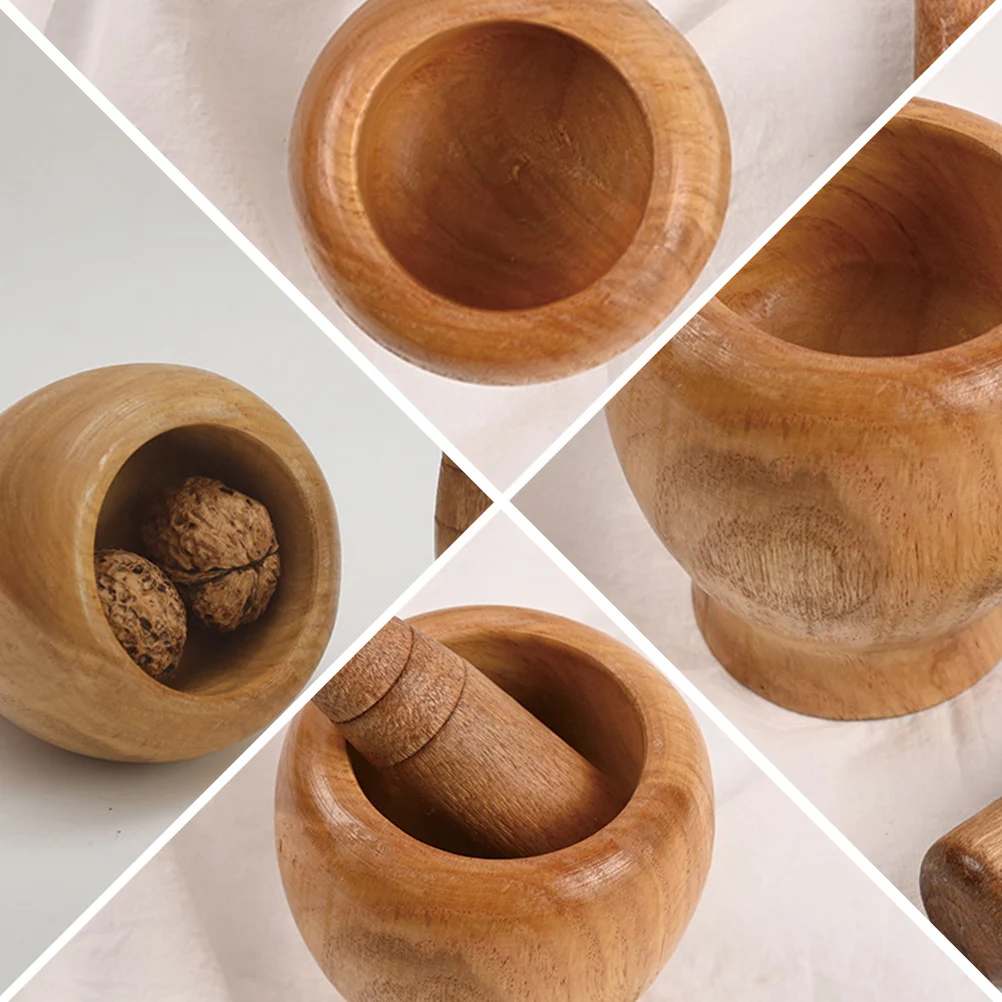 

Solid Wood Garlic Mortar Tool Eco-Friendly Anti-Slip Pestle Large Capacity Small Storage Traditional Spice Mashing for Spices