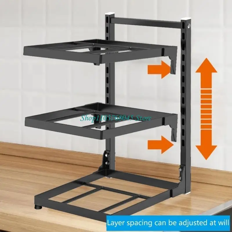 

R53F Adjustable Pots Rack Cabinet Organizers Carbon Steel Cooker Storage Shelf Simple Installation for Kitchen Sink Storage