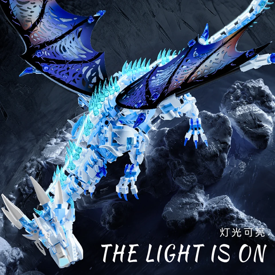 1646PCS Mechanical Frost Dragon with LED Lights Building Blocks