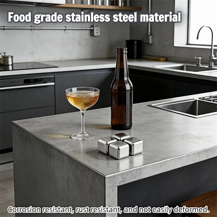 LMETJMA Edelstahl-Whisky-Steine, wiederverwendbare Whisky-Eiswürfel, Kühlsteine, wiederbefüllbare Metall-Whisky-Kühlsteine – Detail 9