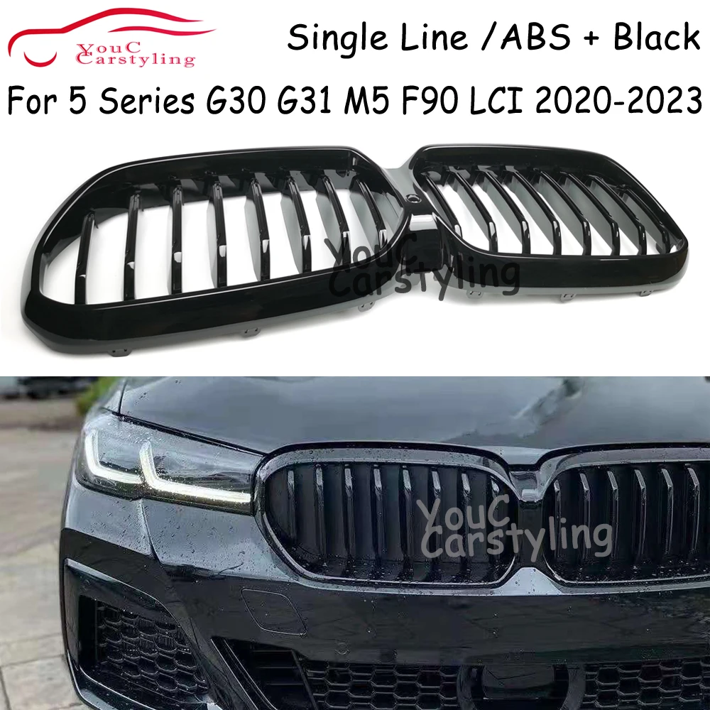 

G30 Single Line ABS Gloss Black Front Hood Kidney Grille Mesh For BMW 5 Series G30 G31 520i 530i 540i M550i M5 F90 2020-2023 LCI