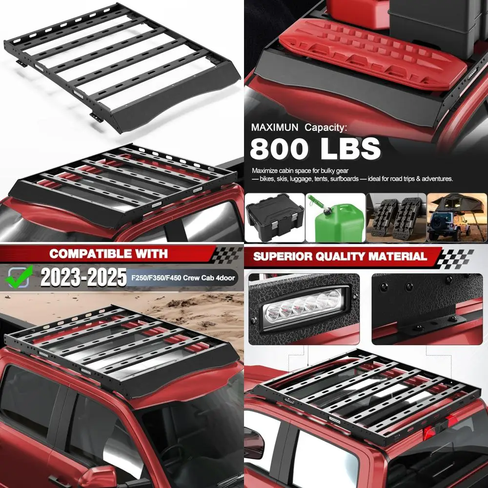 سلة حامل البضائع على السطح شديدة التحمل لموديلات F250 وF350 وF450 2023-2025 - حامل تخزين الأمتعة على الطرق الوعرة مع طاقة