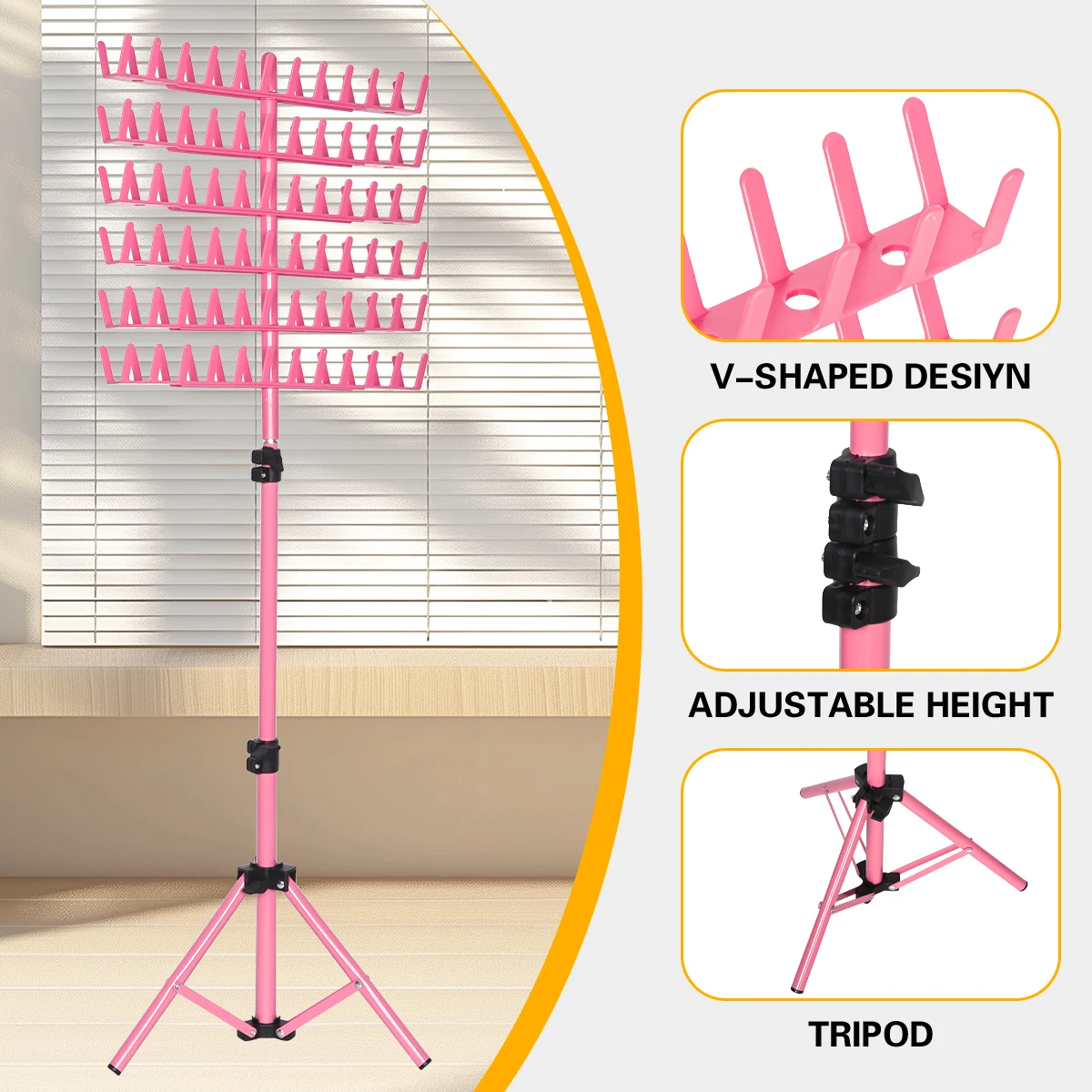 144 Pegs Braiding Hair Rack Standing Display Stand Hair Racks Adjustable Height Hair Extension Holder Stylists Braiders Tools