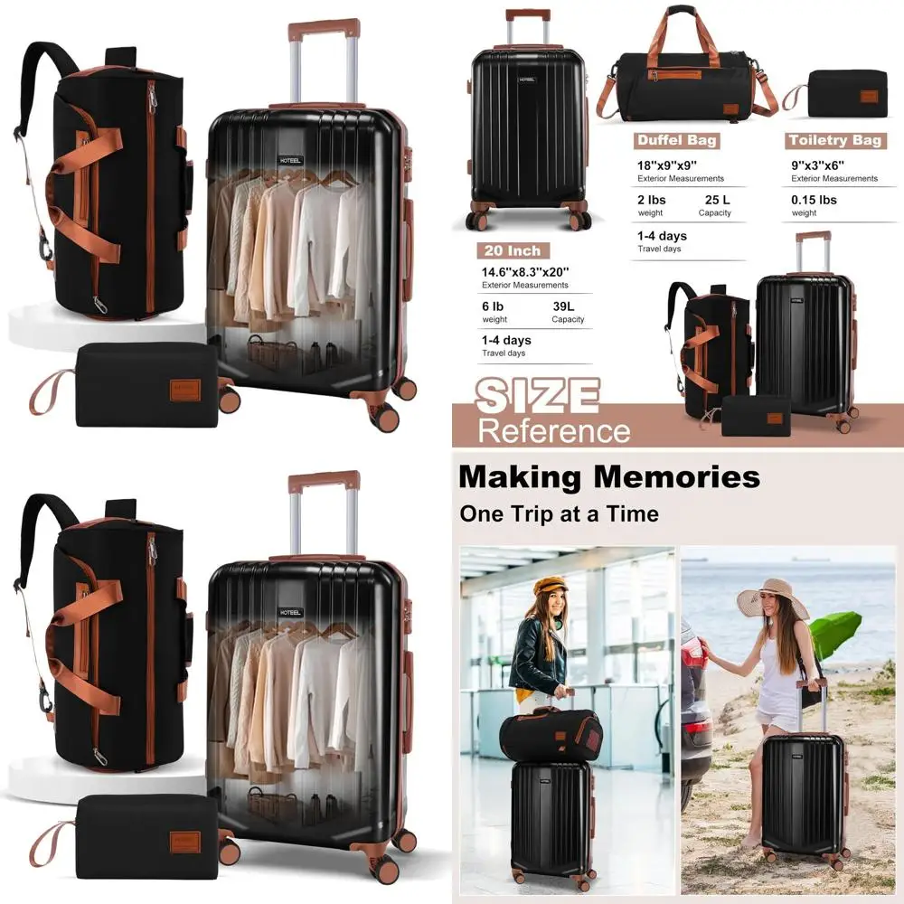 

Легкий набор чемоданов из 3 предметов из АБС-пластика + ПК с замком TSA — 20 чемоданов для ручной клади (черный)