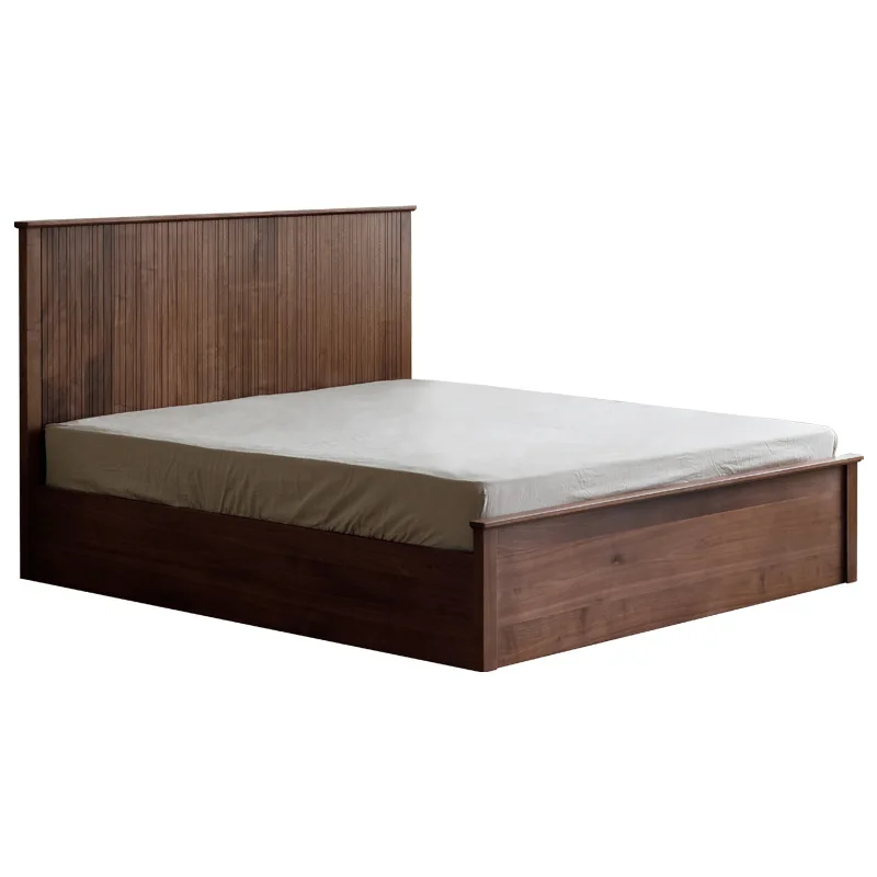 Solid wood box bed Nordic Japanese high box storage bed Black walnut double 1.8 meters Wedding bed 1.5