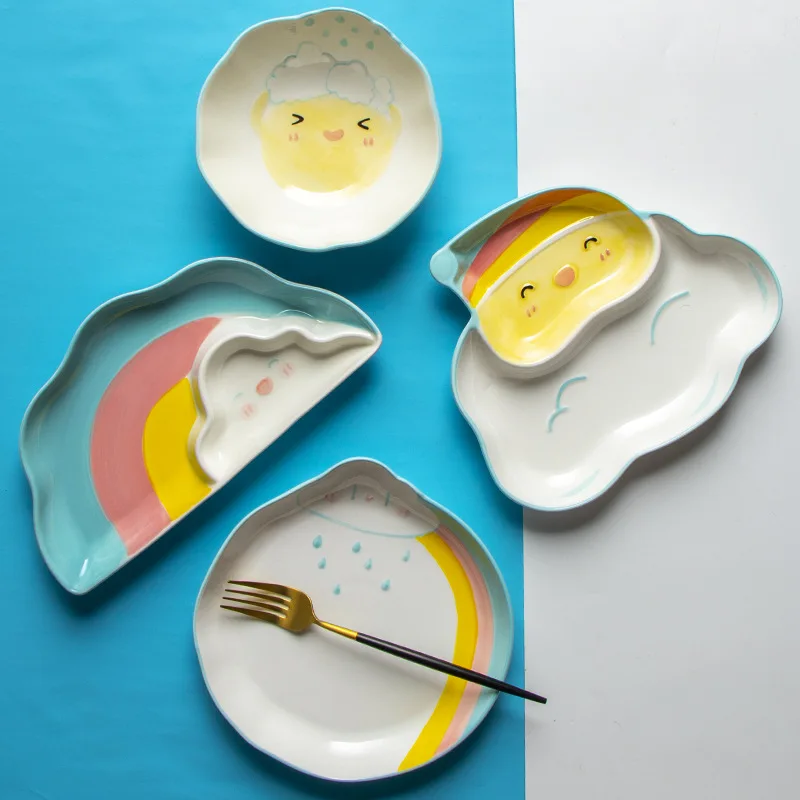 Rainbow Cute Cartoon Children's Tableware, Girl Heart Carving Plate, Dumpling Plate, Eating Bowl, Breakfast Plate