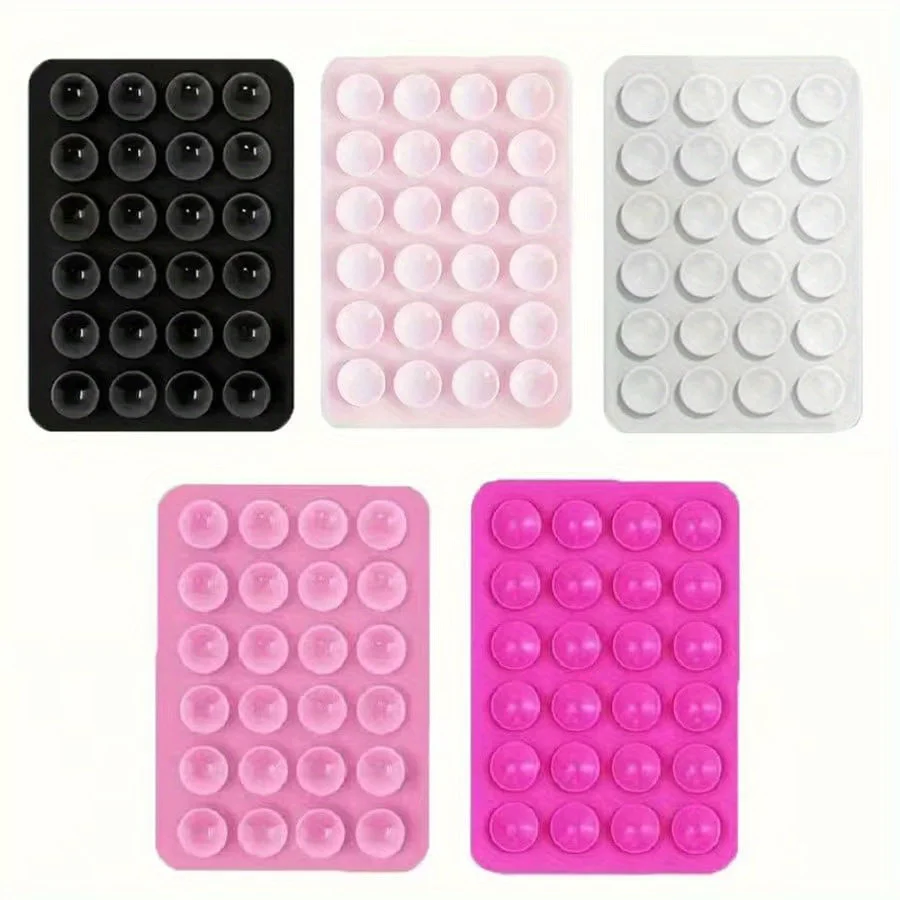 

5-unit silicone non slip phone holder set, containing 24 small suction mounts