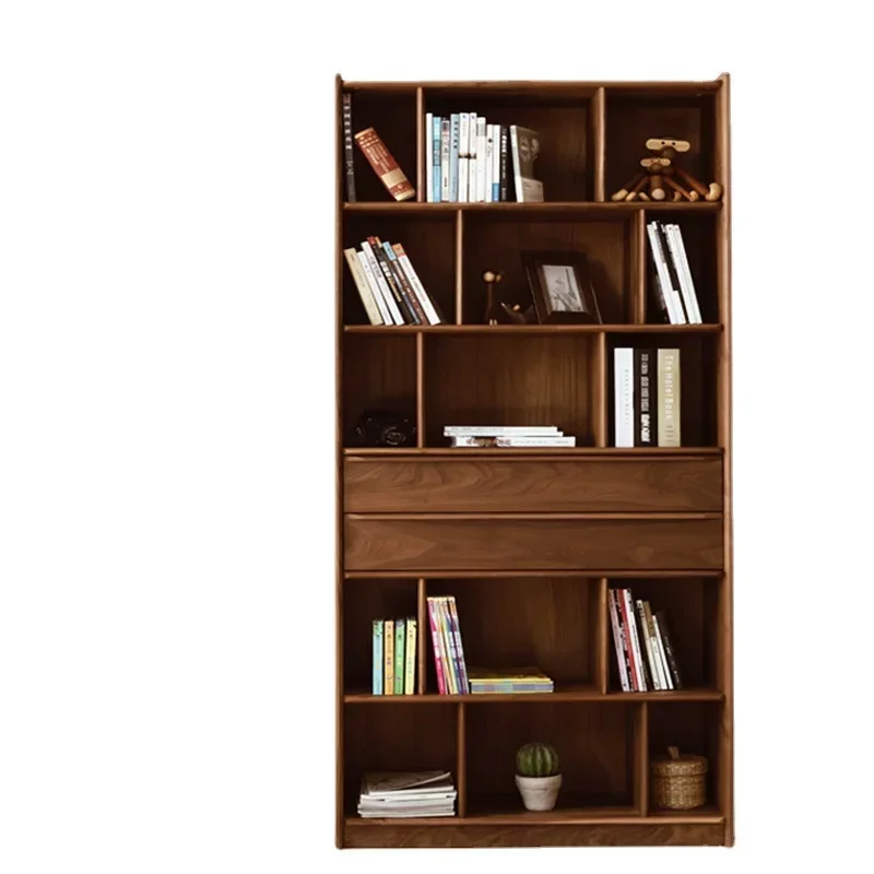 

Nordic black walnut solid wood combination bookcase, glass door cabinet tenon and mortise bookcase, light luxury
