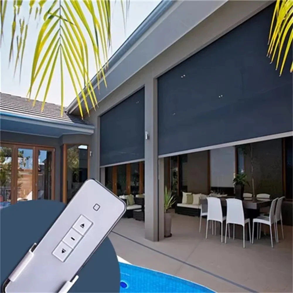 

Windproof ziper blind 5% Porosity Polyester Fiber PVC roller blind screen motorized or manual waterproof UV shading Fireproof