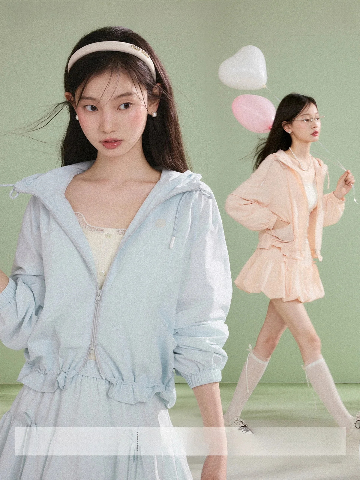 

Ballet Ice Oxygen Hat Coat Breathable Sun Protection Outerwear Short Skirt Two Piece Set Spring Fashion Women's Clothing