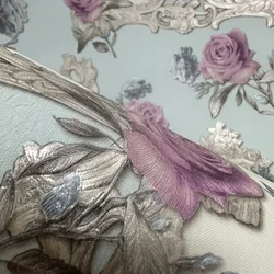 Teal Color Photowall Rose Flower Wallpaper Retro Floral PVC Wall Paper Roll Bedroom Backdrop Decor, Teal,Black,Green