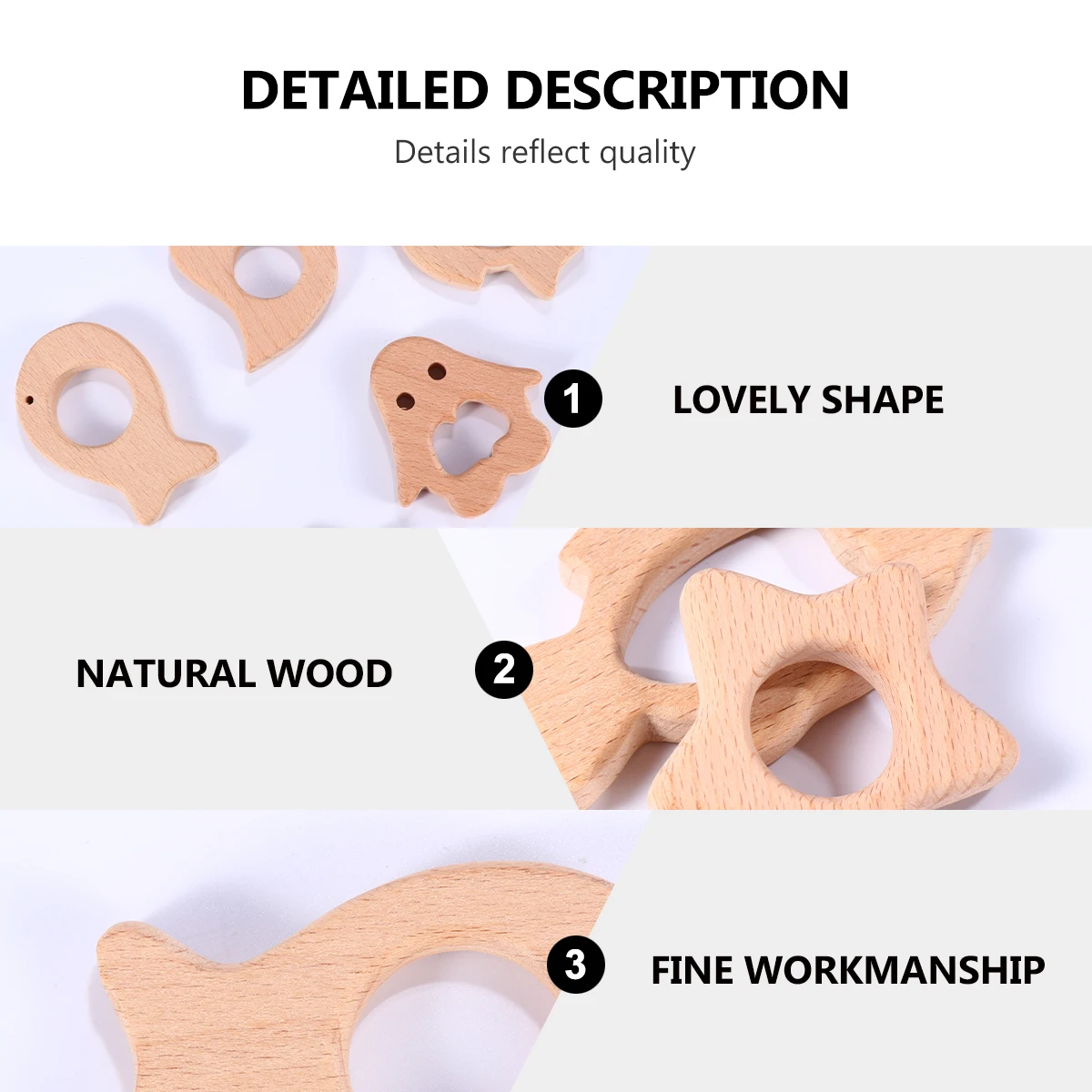 5 個のベビーウッド動物の形をした木製おしゃぶり幼児用早期学習歯が生える快適な木製おしゃぶり
