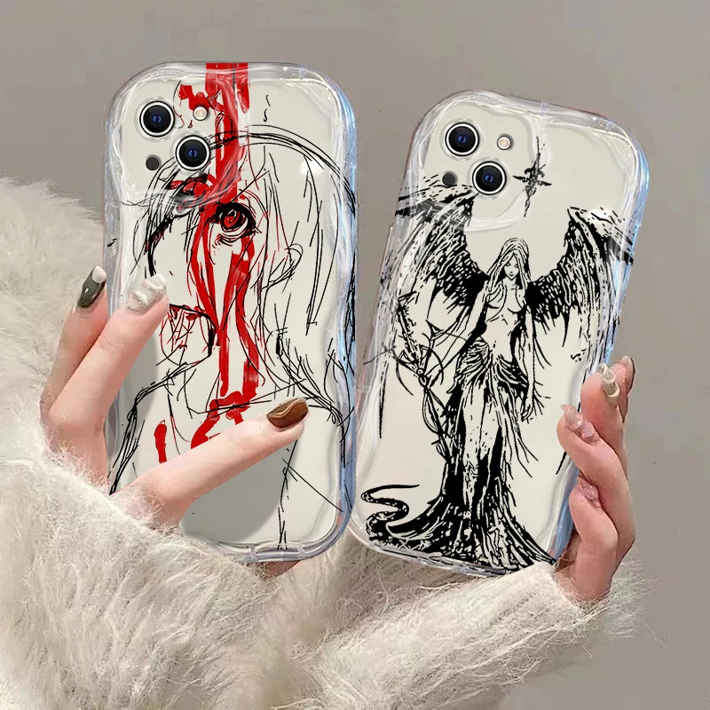 Bloodsacrifice Black Angel Death Demon 3D Wave Case For Samsung A73 A72 A71 A55 A54 A53 A33 A25 A15 A14 A13 A05 A04 A03 4G 5G