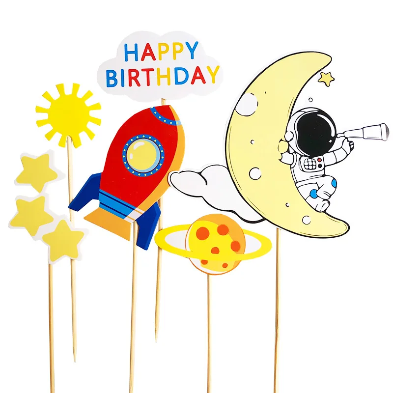 Outer Space Theme Cake Topper Space Planet Astronaut Cake Decoration For Birthday Party Decorations Kids Gifts Baby Shower