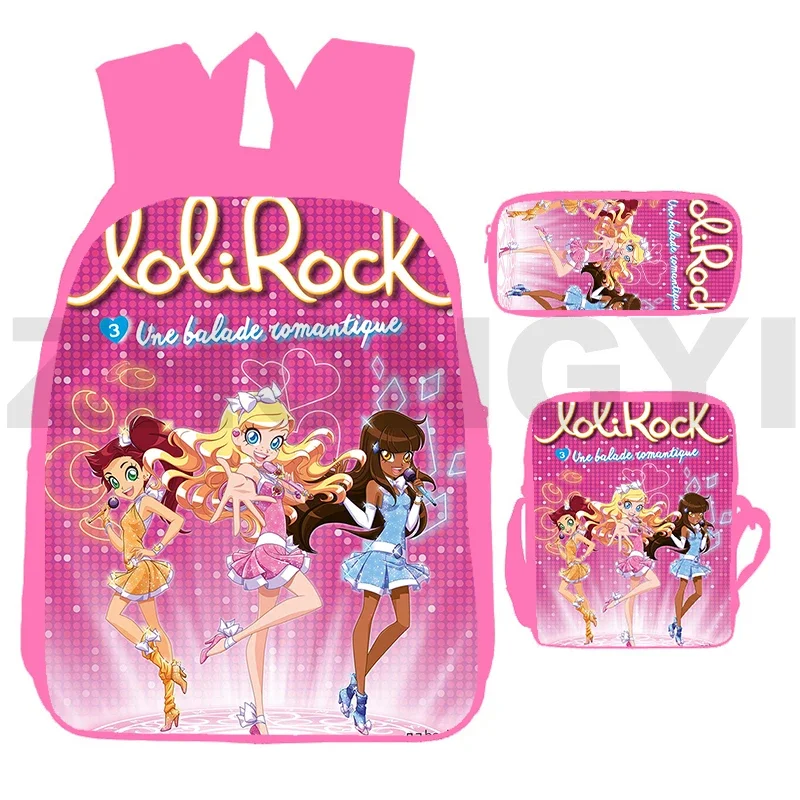 Sac à dos LoliRockstar pour filles, sac à dos en toile Anime, impression de dessin animé 3D, Harajuku LoliRock, adolescents roses Kawaii, ensemble de 3 pièces