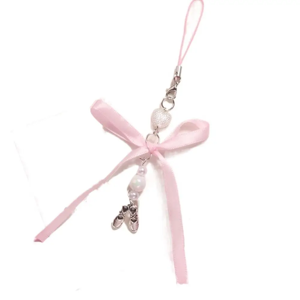 

Hang Straps Y2K Pink Y2K Phone Chain Sweet Bowknot Mobile Phone Lanyard Hairball Ribbon Phone Case Pendant Card Pendant