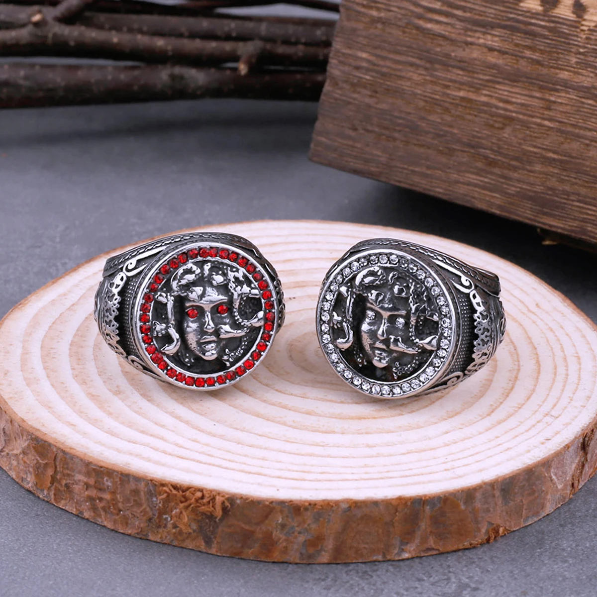 Greek Mythology Medusa Character Ring Stainless Steel Men and Women Couple Ring Hip Hop Biker Fashion Animal Jewelry Gift