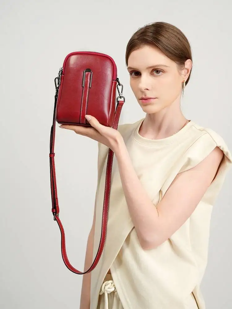 Zency 100% Oil Wax Retro Cow Leather Small Crossbody Bags For Women Designer Shoulder Bag For Cell Phone Handbag Daily Bag