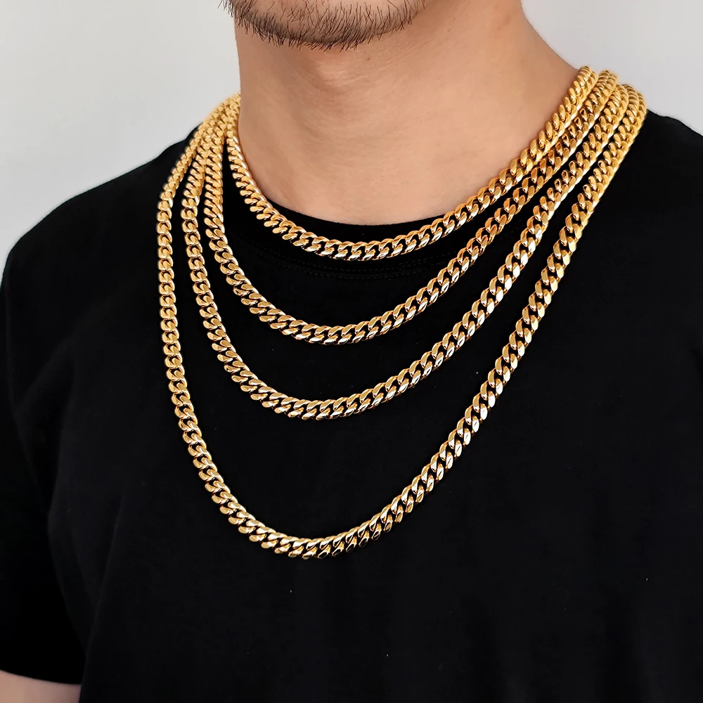 PVD Plated Jewelry Cuban Necklace Stainless Steel Men 6/8/10/12/14/16mm Trendy Cuban Link Chain Necklace High Polished