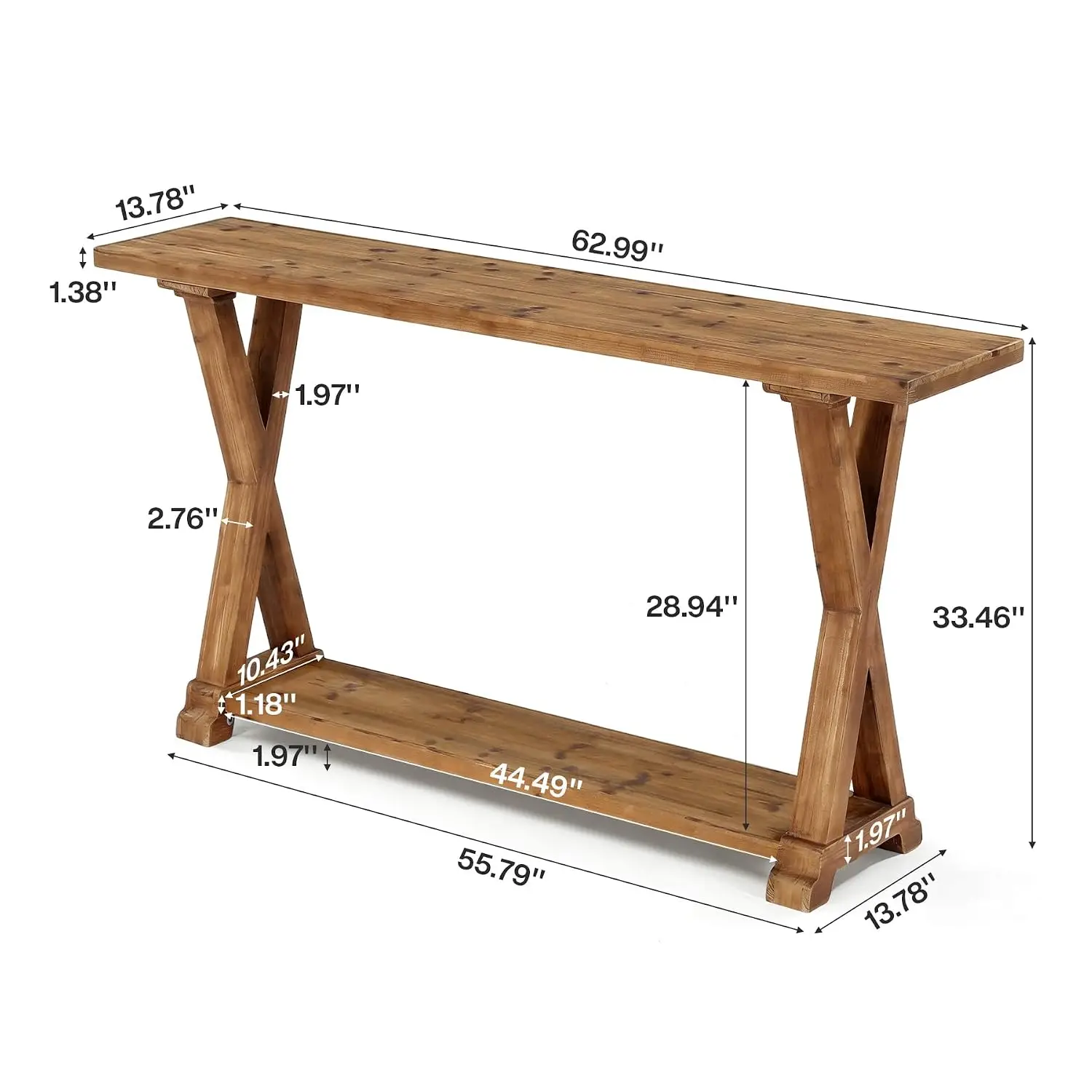 Solid Wood Console Table 63-Inch Narrow Entryway 2-Tier Storage Behind Sofa Couch Entrance Foyer Living Room, Customized