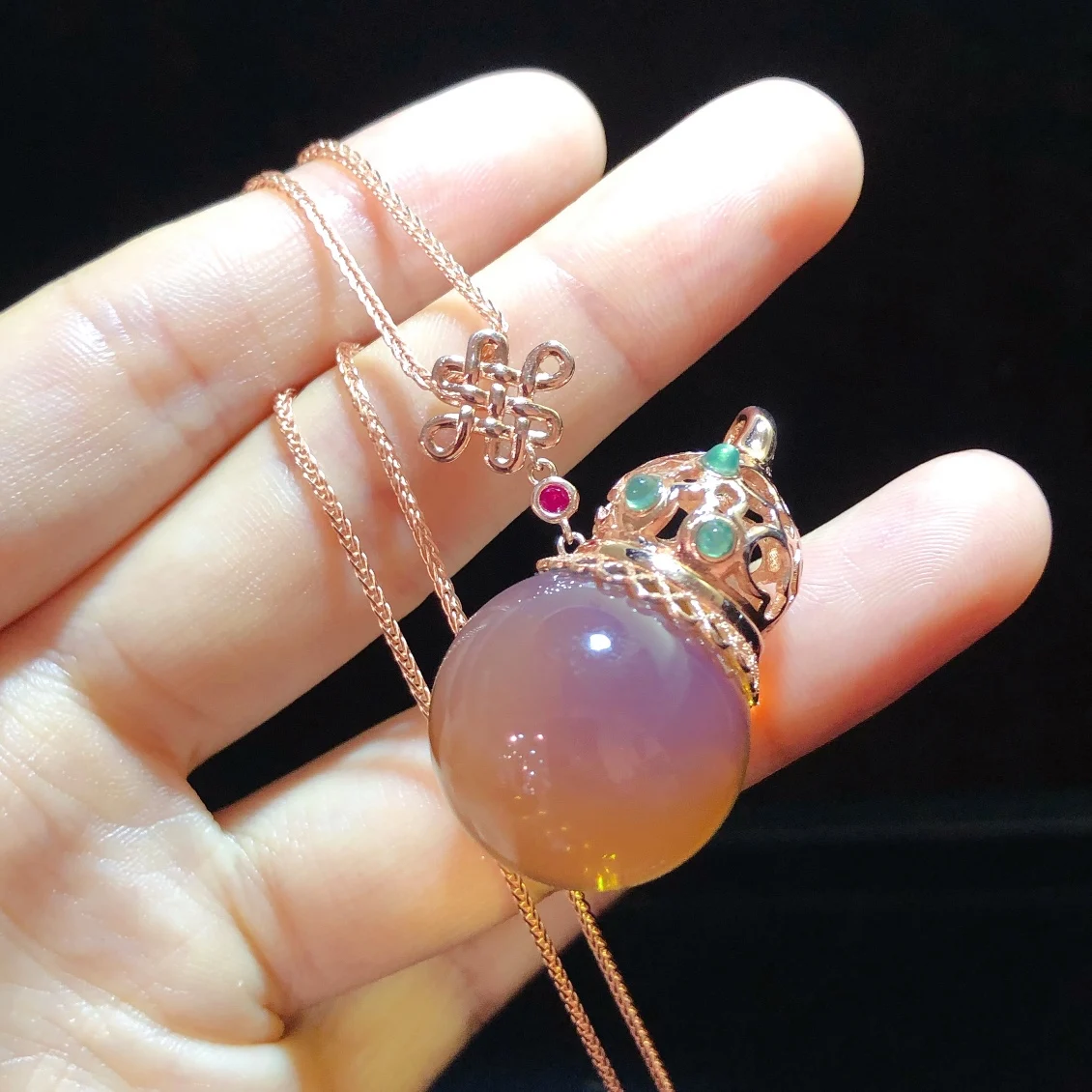 Natural Mexican Blue Amber Pendant Sterling Silver 20mm Hollow Filigree Gourd Calabash Necklace for Women