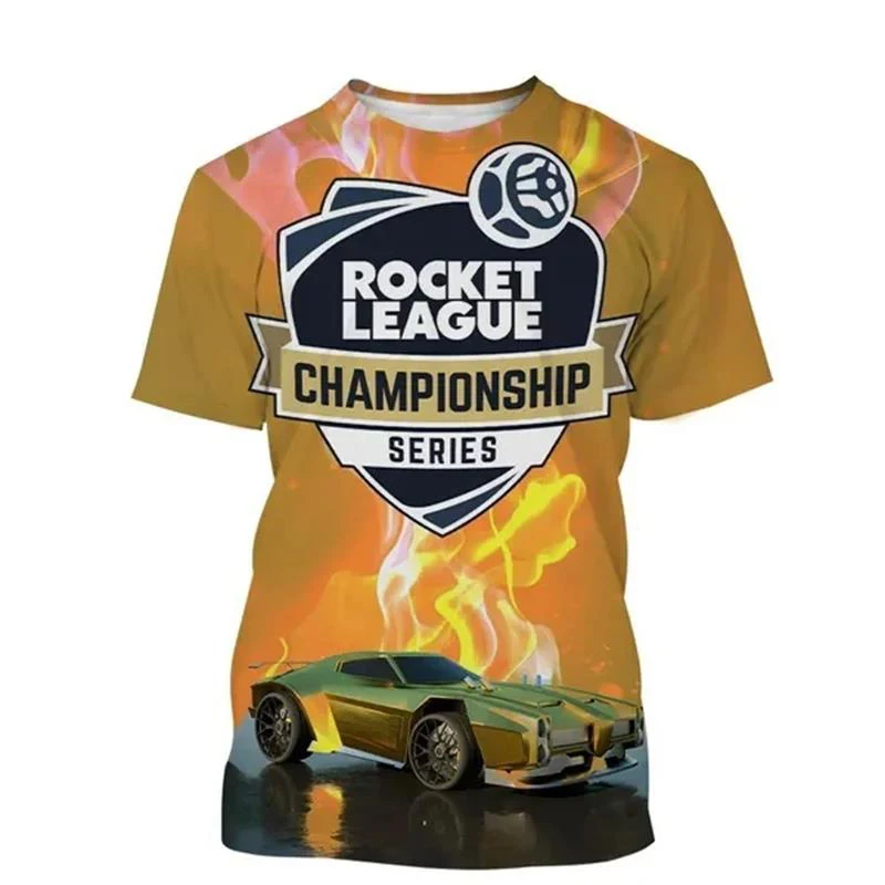 Camiseta con estampado 3D de Rocket League para hombre y mujer، camisa de manga corta con cuello redondo، غير رسمي، con