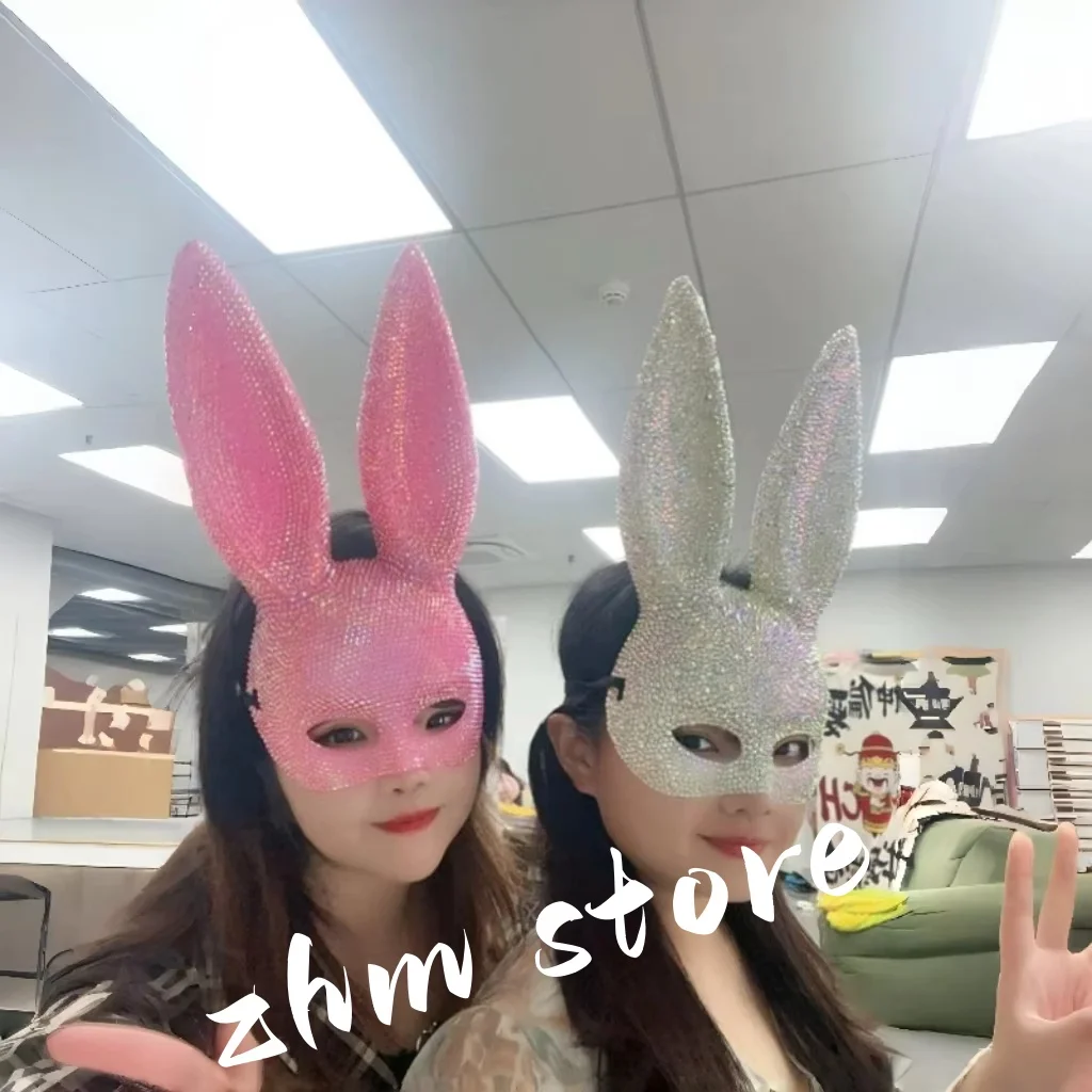 

Маска кролика с бриллиантами, маскарадная вечеринка, реквизит, блестящая маска со стразами для фотосъемки на Хэллоуин