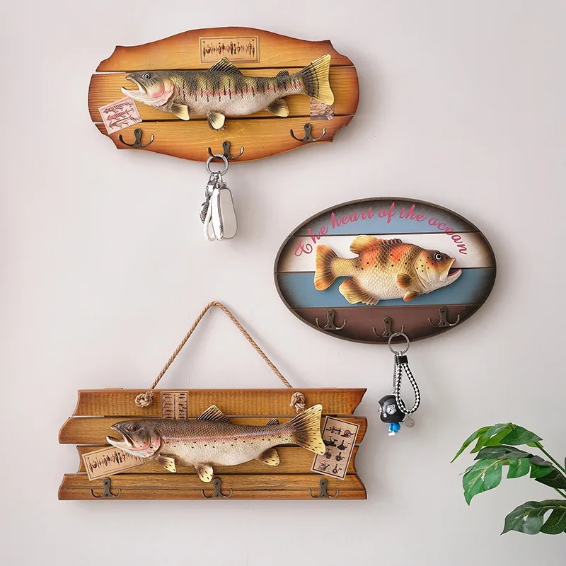 

Antique Style Vintage Creative European Style Simulated Fish Pendant Wooden Crafts Wall Hanging Decorations Home Decor