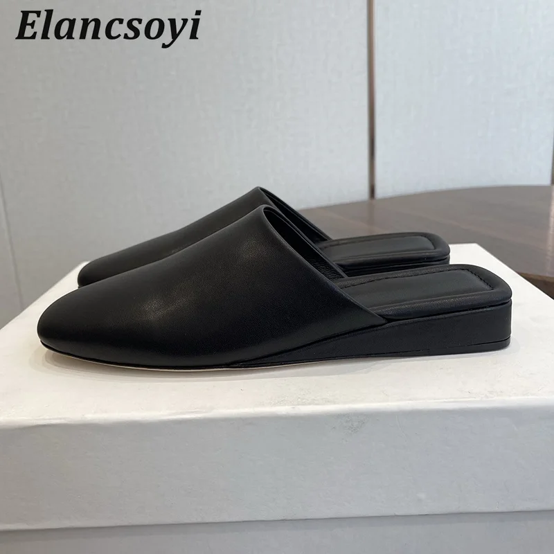 Half Slipper Women Genuine Leather Closed Toe Lazy Mules Shoes Spring Summer Outdoor Flat Slippers Versatile Casual Shoes 2026